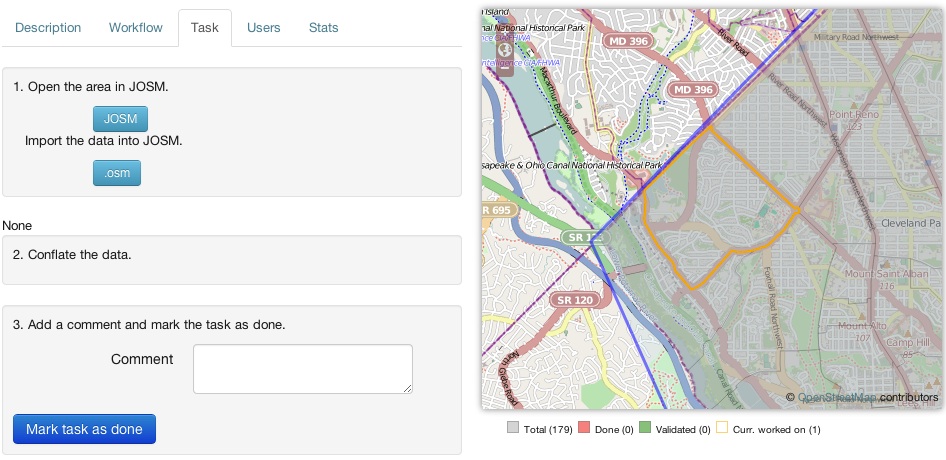 osm tasking manager - job - dctest