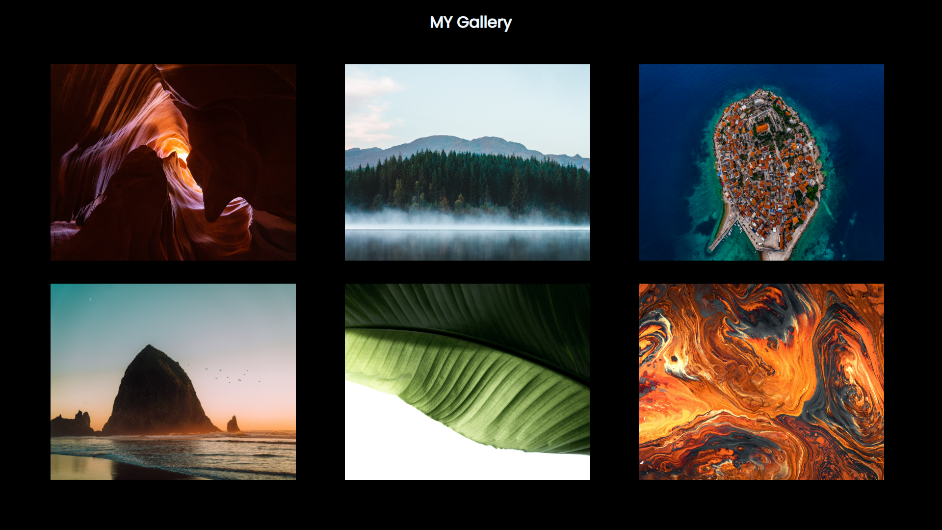 Image 1: HTML Gallery Page - A screenshot of the HTML page displaying the gallery project with multiple images arranged in a grid format.