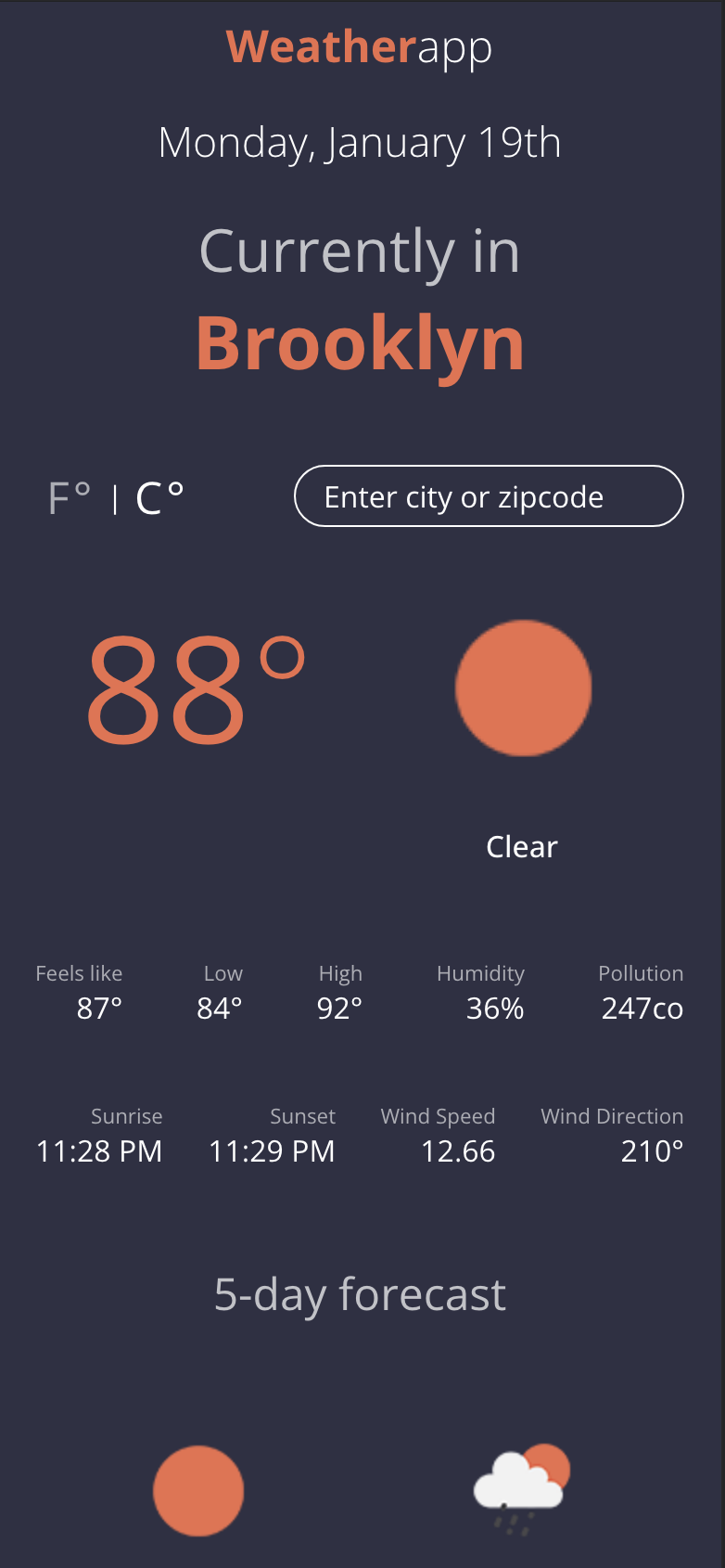 weather app screenshot