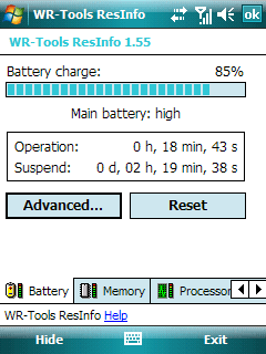 Screenshot of ResInfo on a Pocket PC