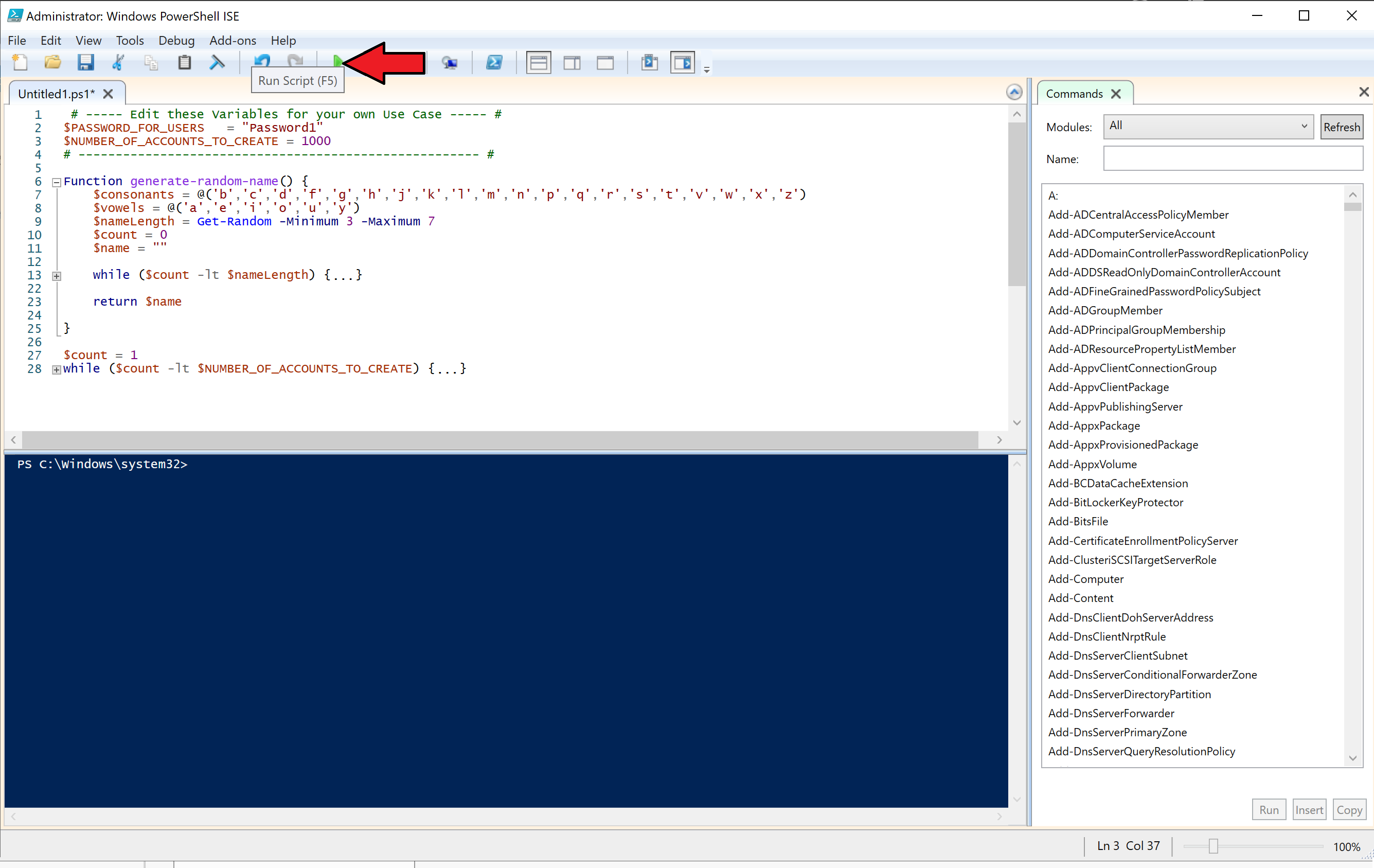 powershell with script loaded