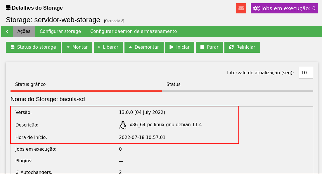 Status do novo storage