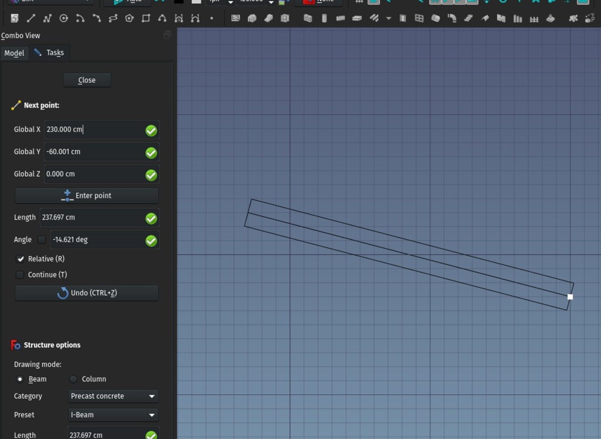 The new Beam tool of the BIM workbench