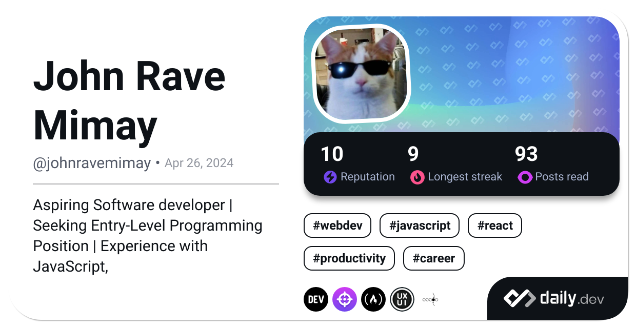 John Rave Mimay's Dev Card