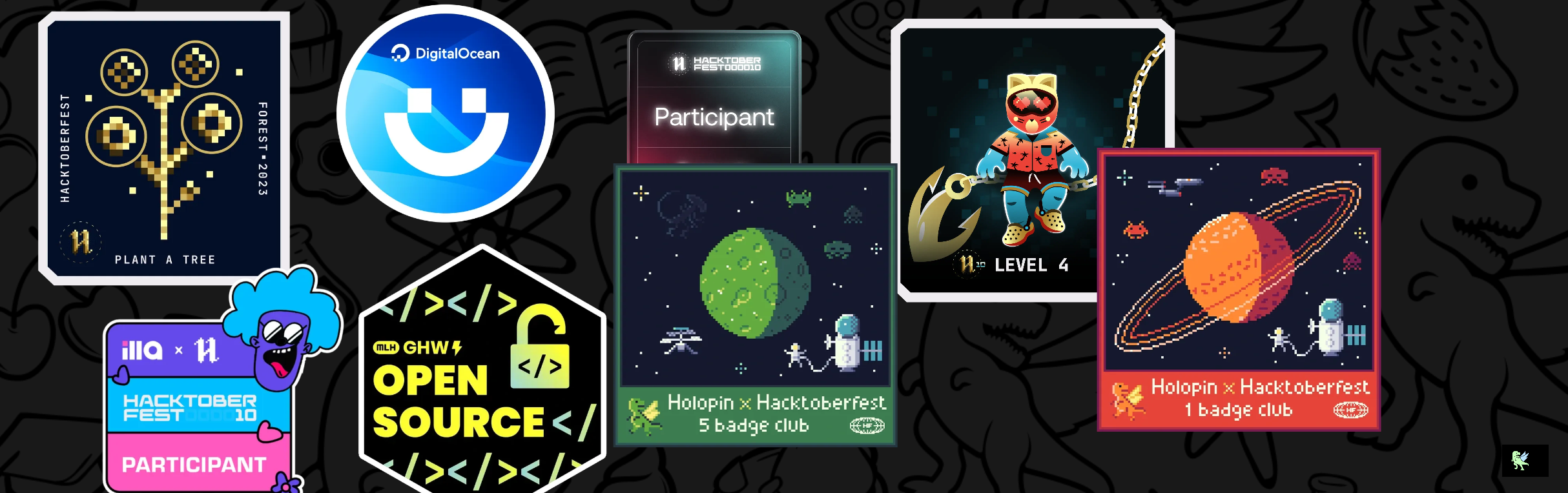 An image of @indigo423's Holopin badges, which is a link to view their full Holopin profile