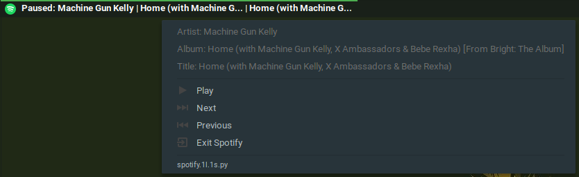 Spotify extension screenshot running