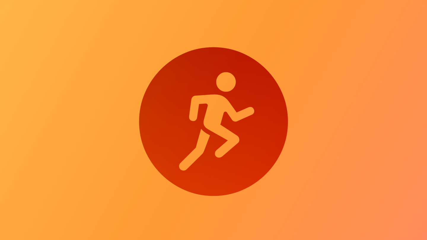 A sketch of a person running, suggesting exercise. The image is tinted orange to subtly reflect the orange in the original six-color Apple logo.