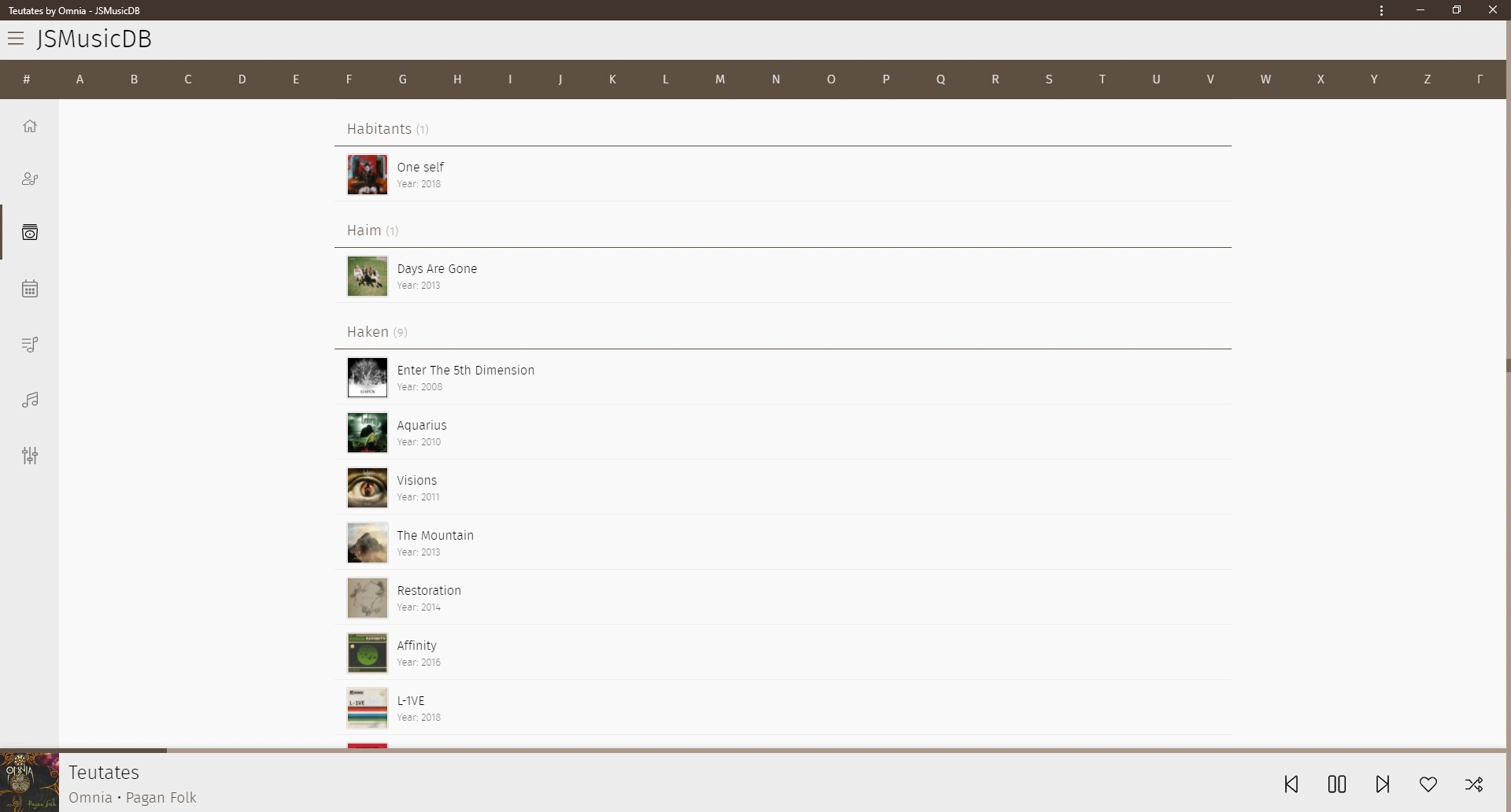 Screenshot of JSMusicDB albums vies