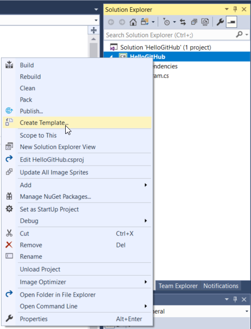 Select Create Template from Context Menu