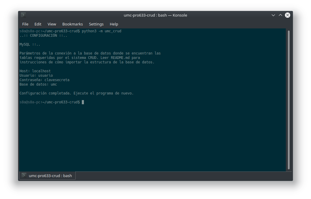 Ventana mostrando la configuración inicial del programa