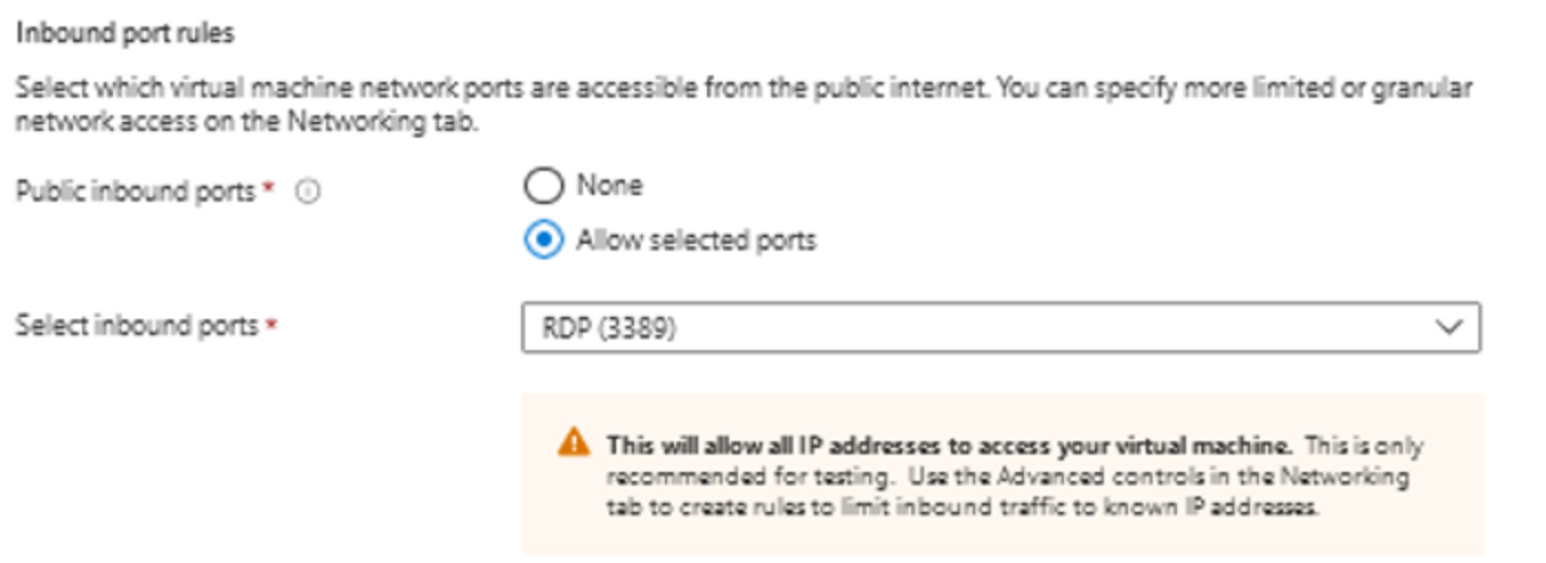 Displays inbound port rules