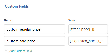 custom field prices