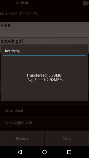 AndCat - File Transfer screen