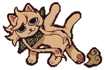 A small pixel of a white cat with hair tufts and a green bandana around its neck. It is a mascot named Jirou.