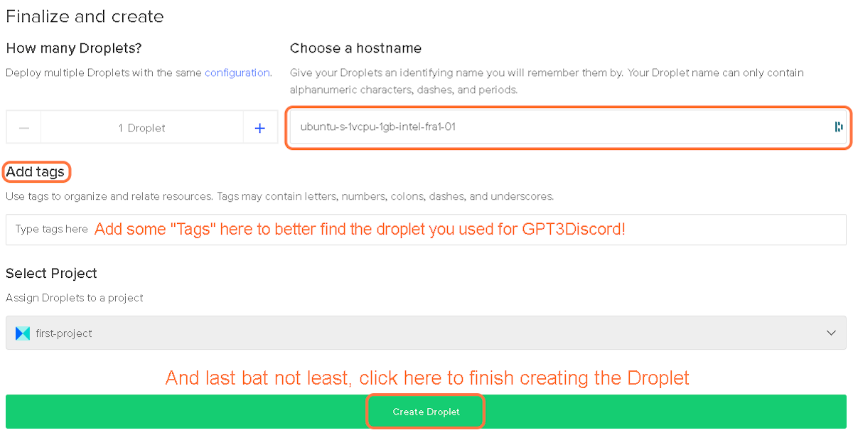 Give your Droplet a name or left it untouched if you don't want to rename it.