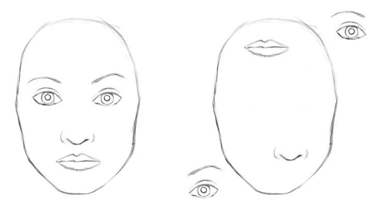 Figure 17. The left displays a face with all component pieces in place. The right displays a disordered face.