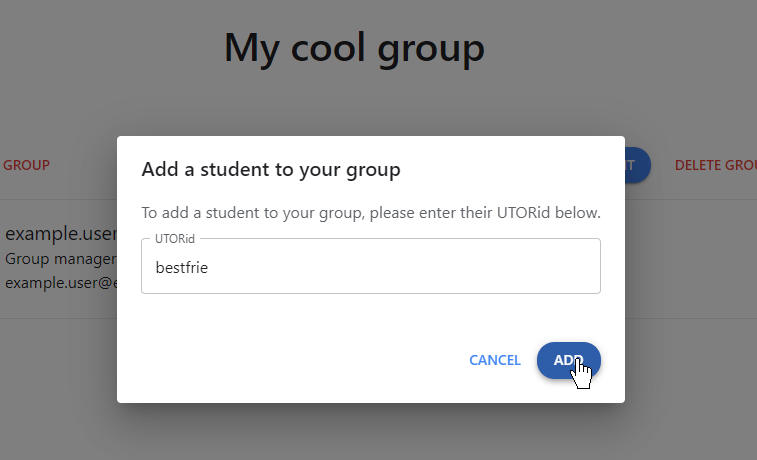 Adding a student (pop up)