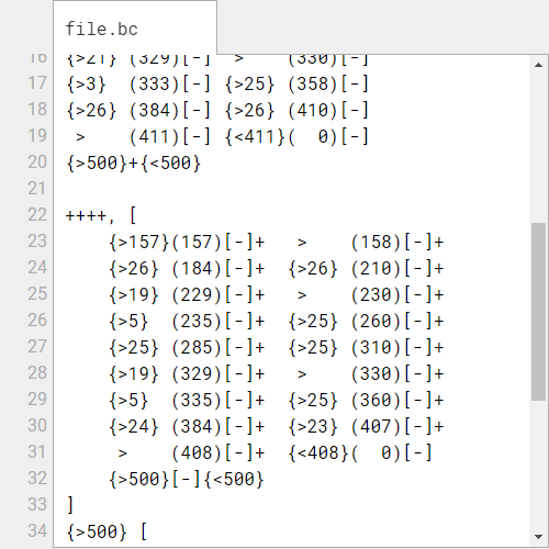 Screenshot of sample code in which each line is numbered accordingly