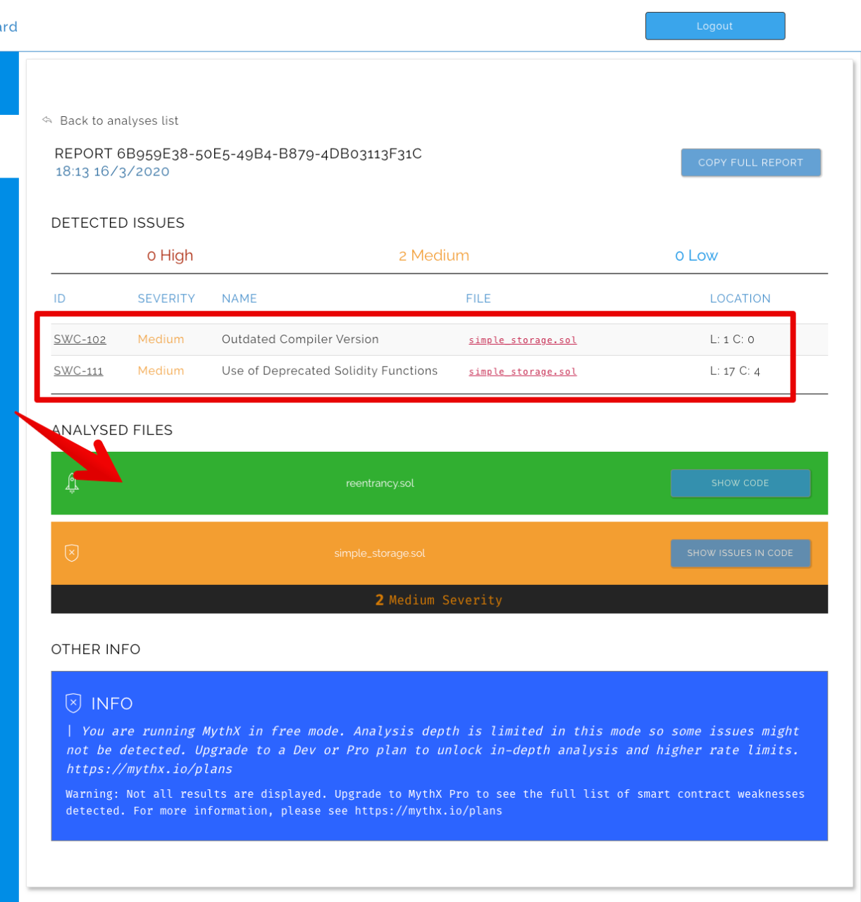 MythX Portal analysis for simple_storage.sol