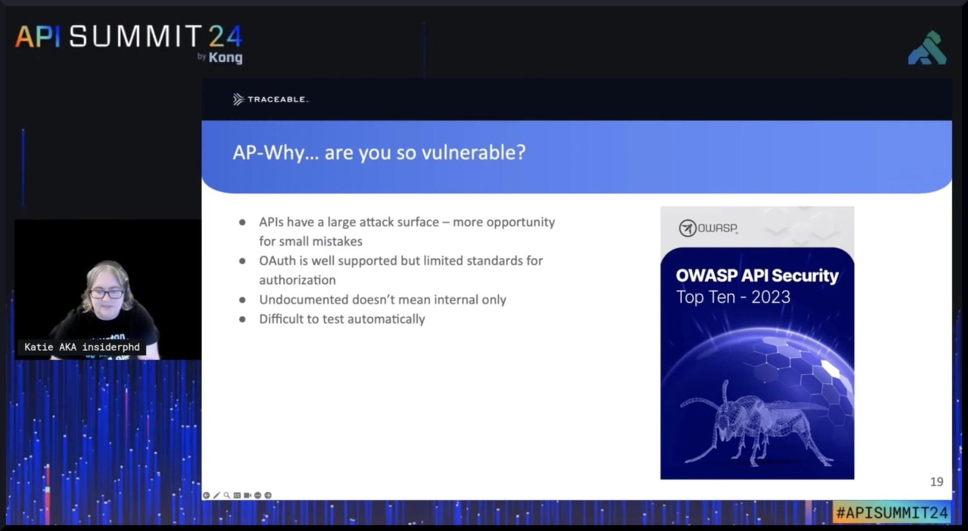 Katie Paxton-Fear gives a talk on why APIs are vulnerable.