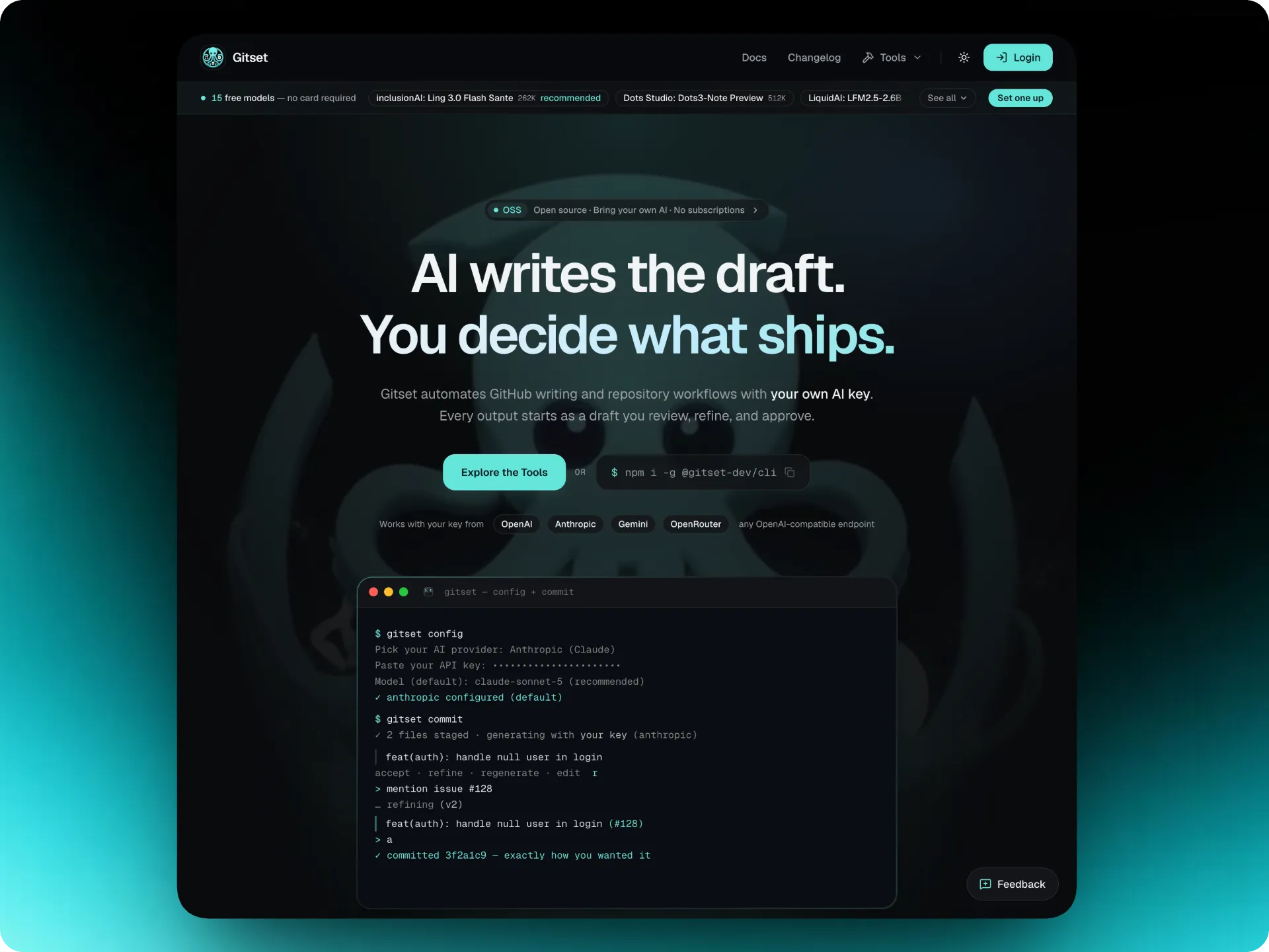 Gitset web app — home page