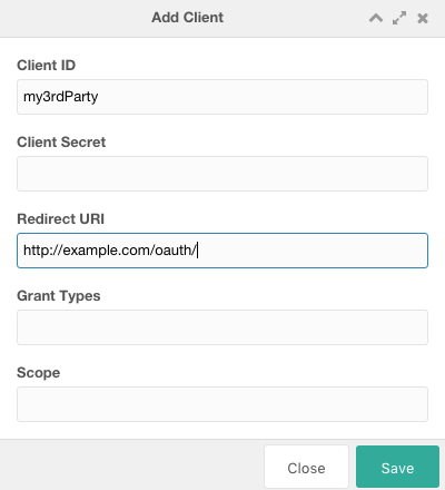 OAuth2Server Add Client Window