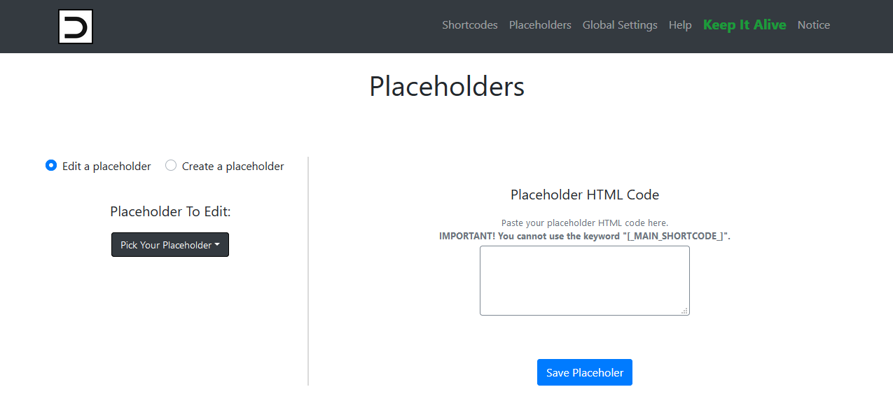 Placeholders Tab