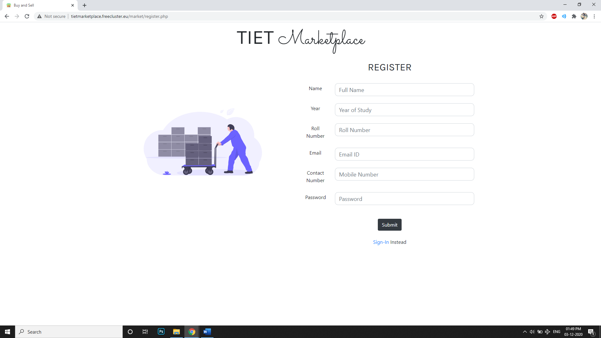 registration page