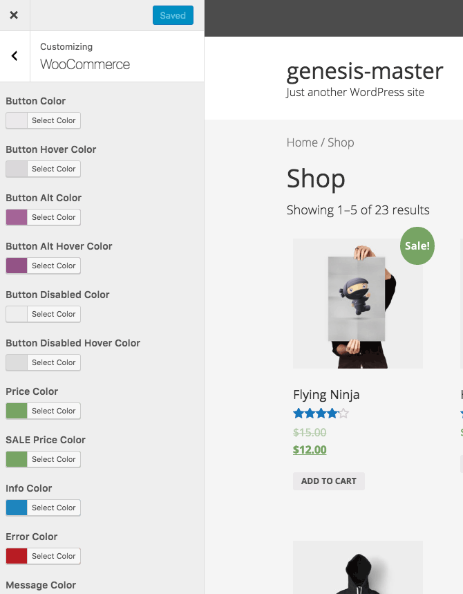 Genesis Child WooCommerce Customizer