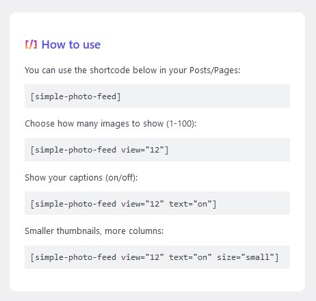 Simple Photo Feed - Shortcode Usage