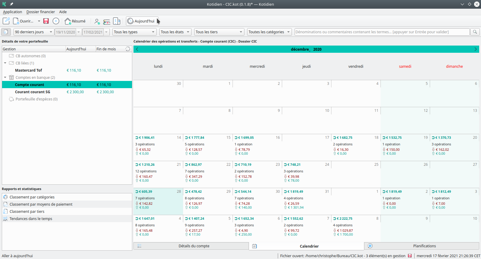 Kotidien - Vue calendrier