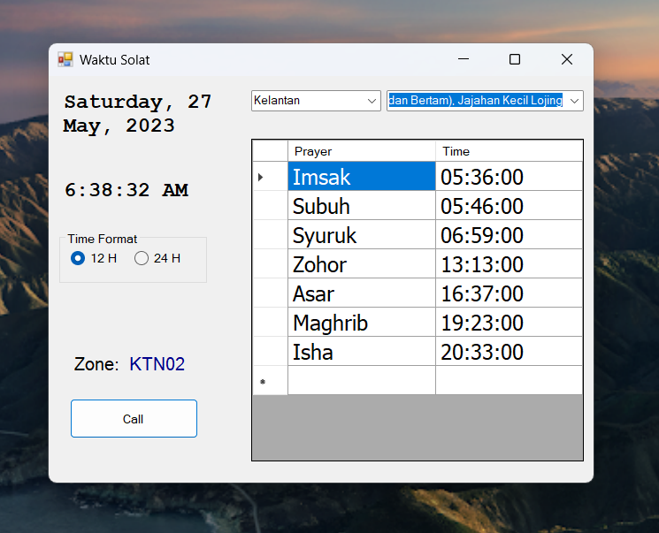 winform waktu solat