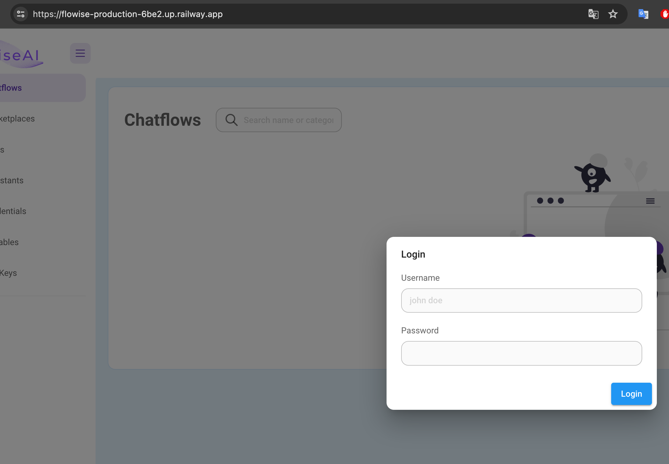 Flowise AI login screen!