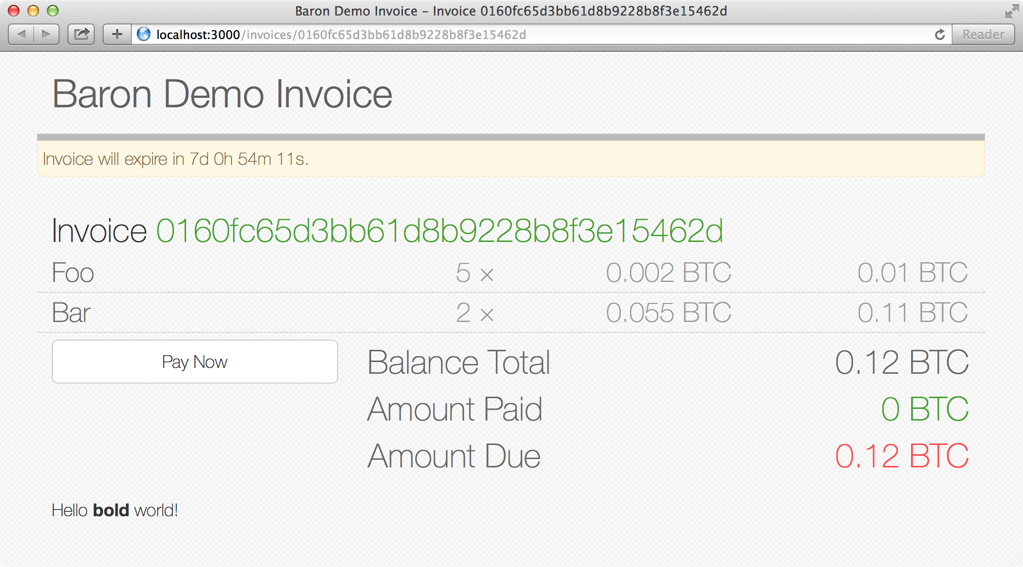 Resulting Invoice in Baron