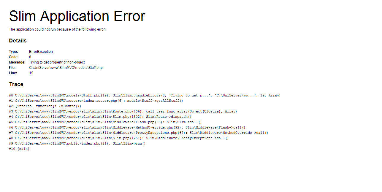slim application error