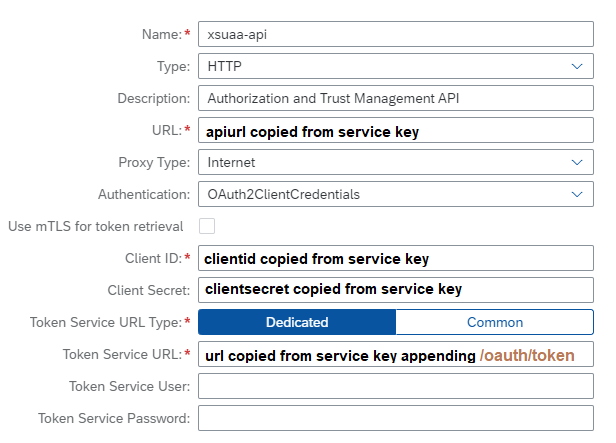 XSUAA API destination