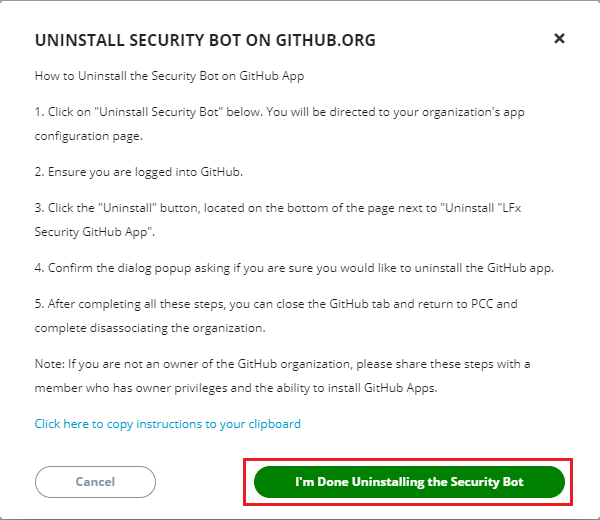 Uninstallation of Security Bot