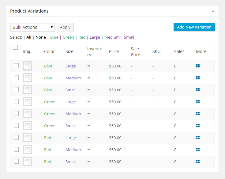 MarketPress - Product Variants List