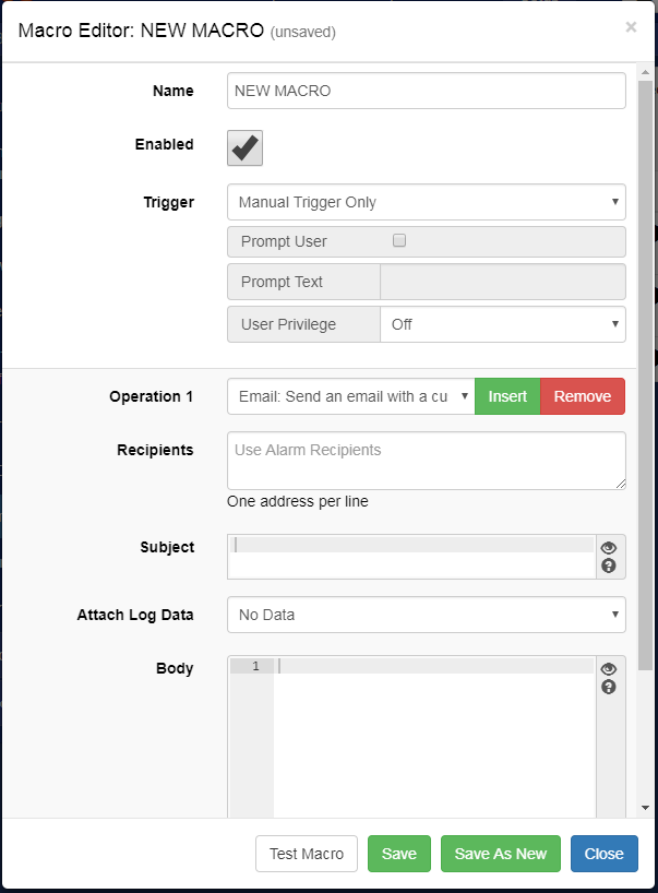 Macro editor page