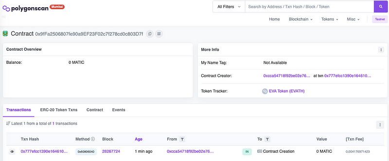 EVA Token: Deploying ERC-20 token on Polygon