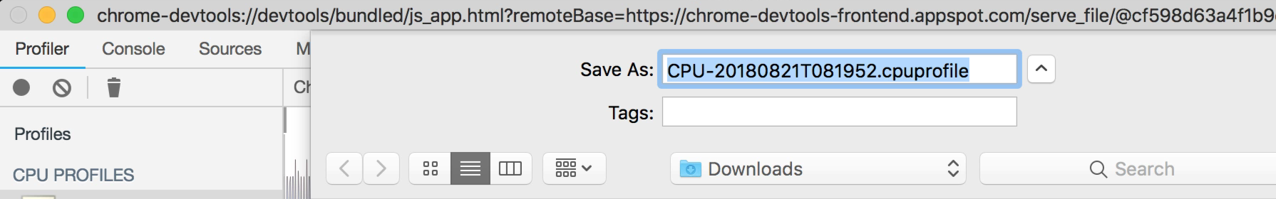 Saving the ".cpuprofile" file