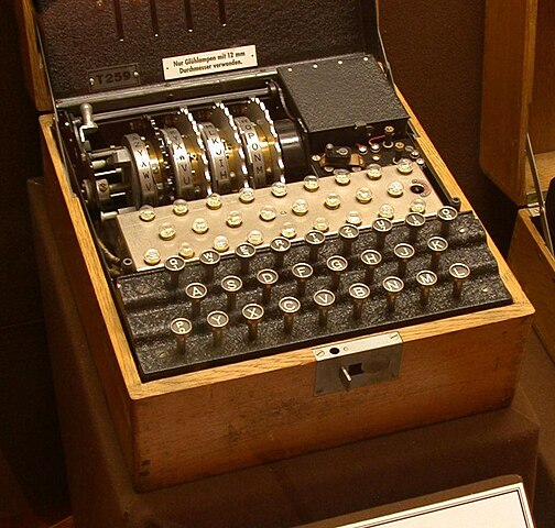 Enigma machine, courtesy of Greg Goebel, Public Domain 