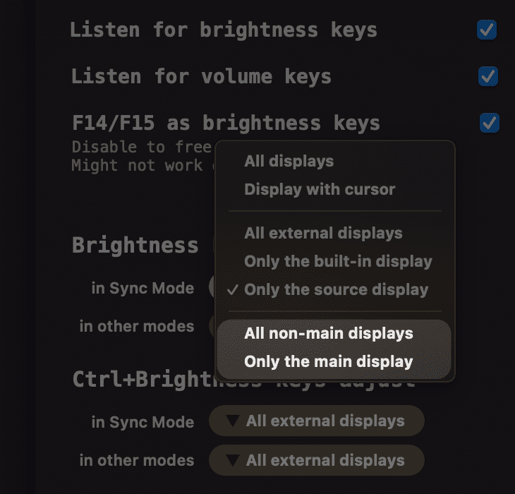 main display brightness keys