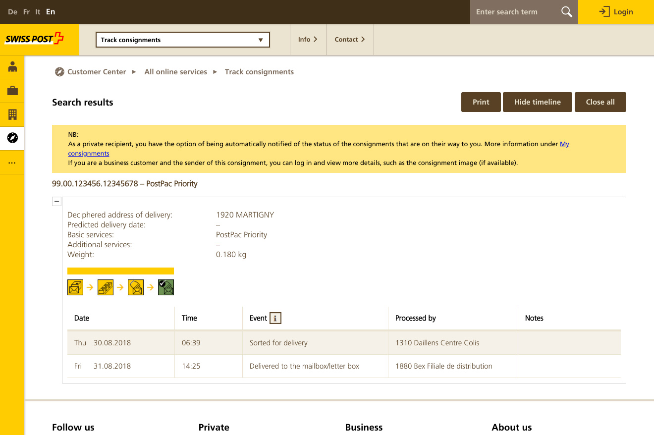 Parcel tracking