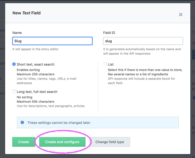 click create and configure