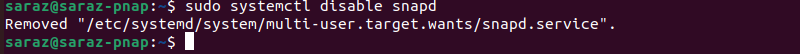 sudo systemctl disable snapd terminal output