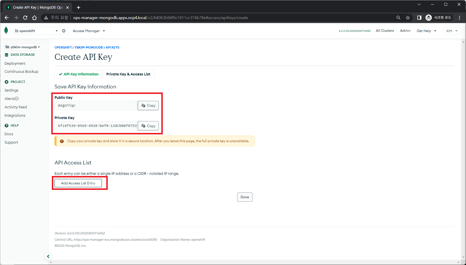 MongoDB - OpsManager: Create Project API Key #4