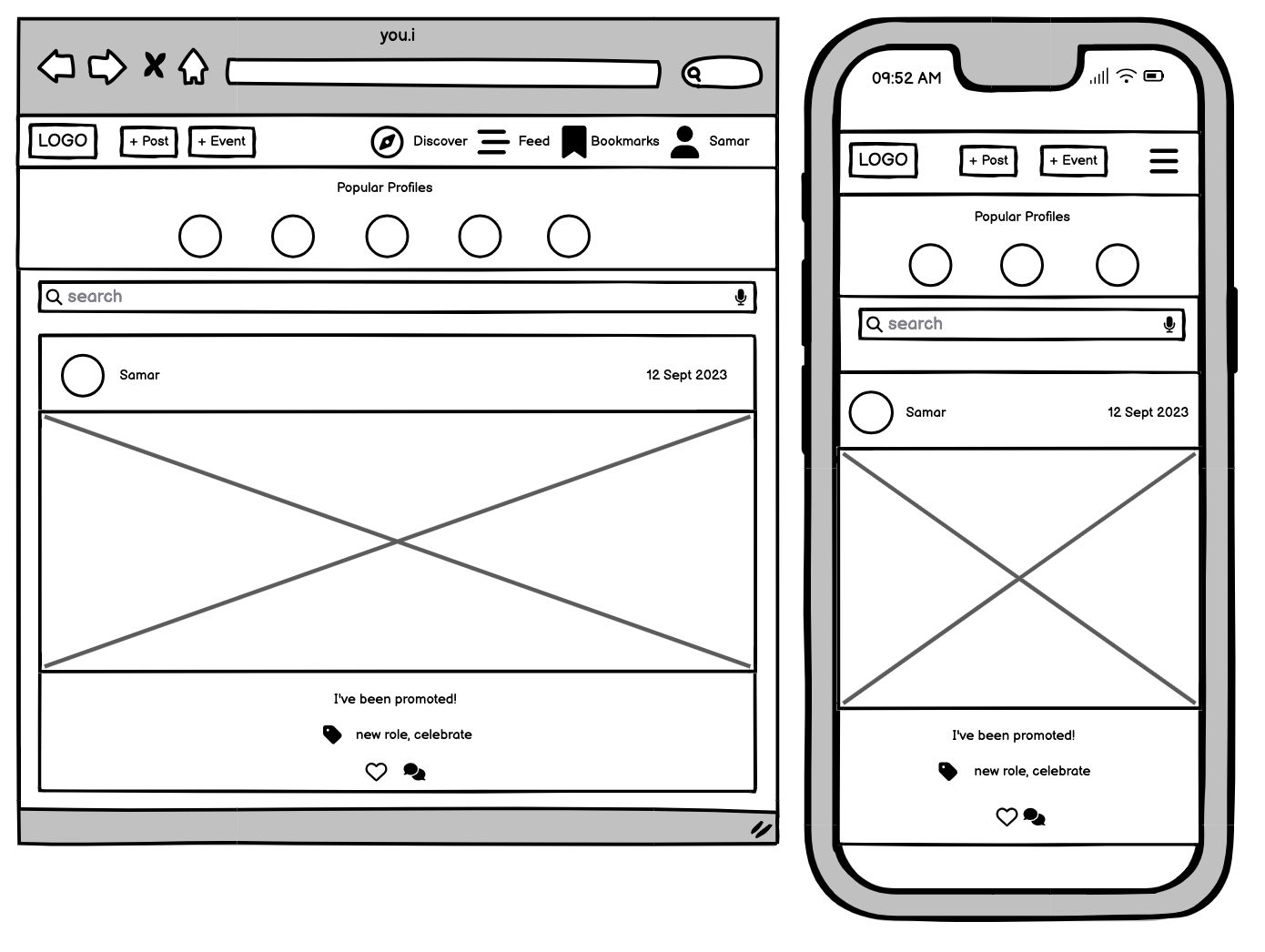 Logged in wireframe