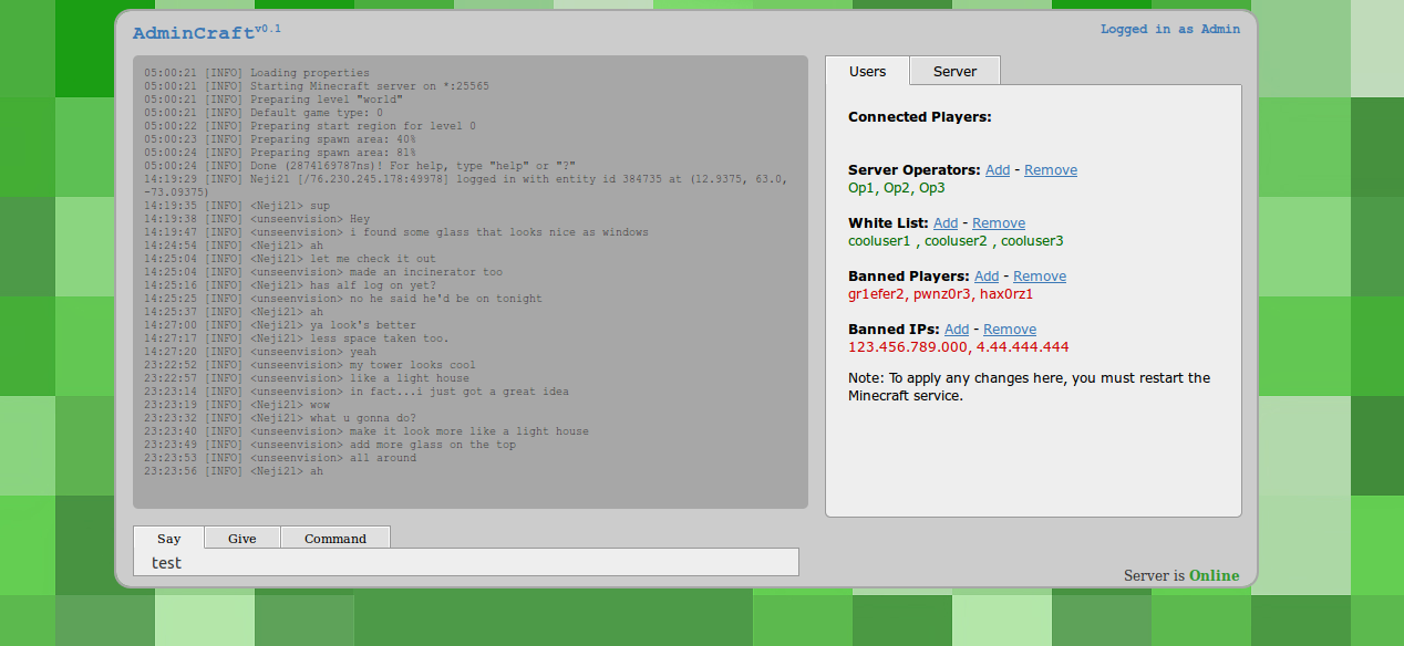 GitHub - alfg/AdminCraft: :evergreen_tree: Admin Web GUI Server Wrapper ...