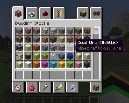 Creative Inventory open while hovering over an item.